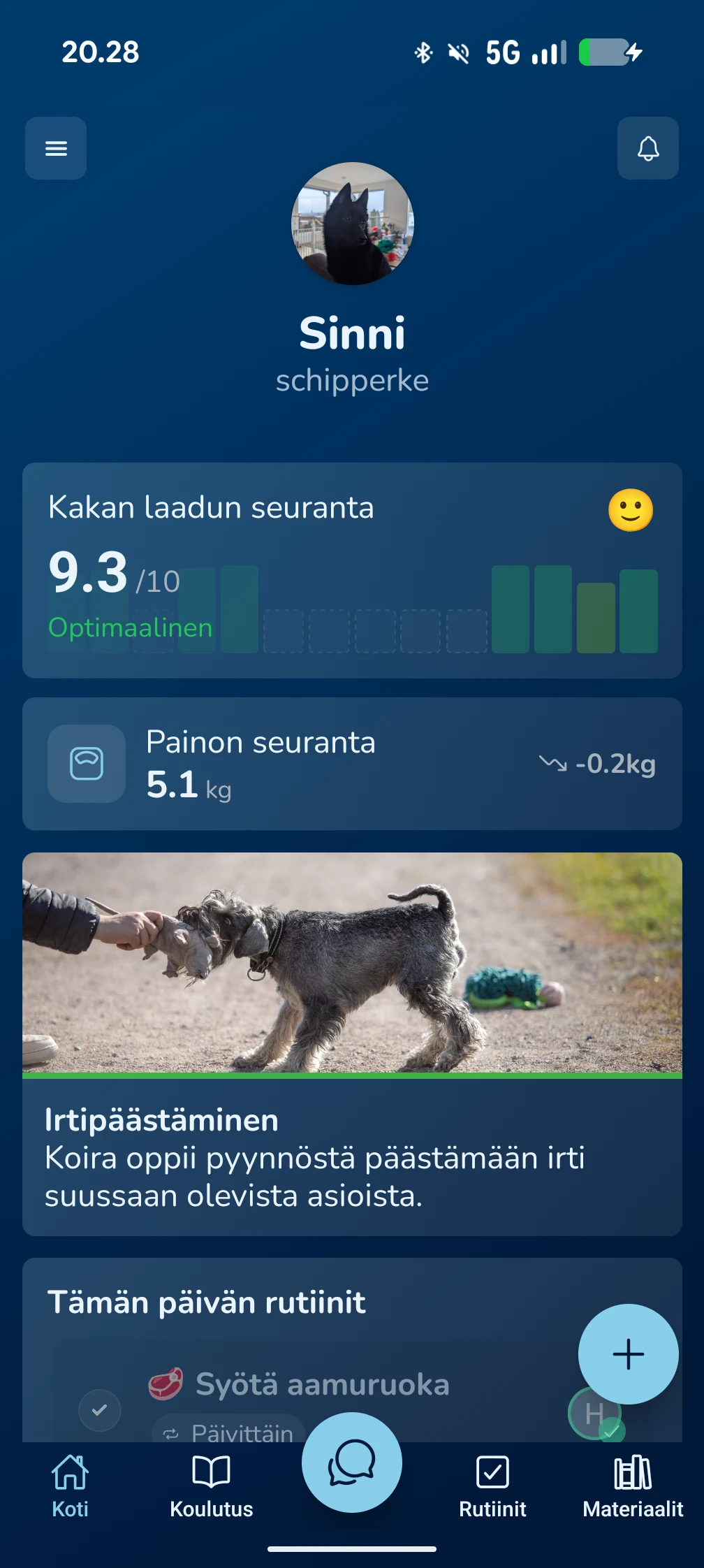 KoiraKaveri kotisivu – dynaaminen päänäkymä koirasi päivästä