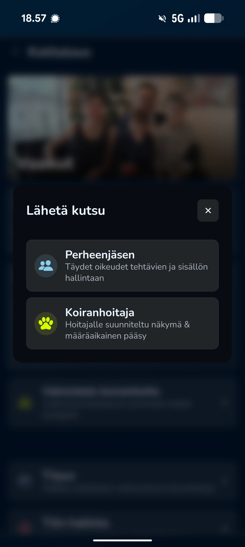 KoiraKaveri kotitalous – käyttäjän kutsuminen