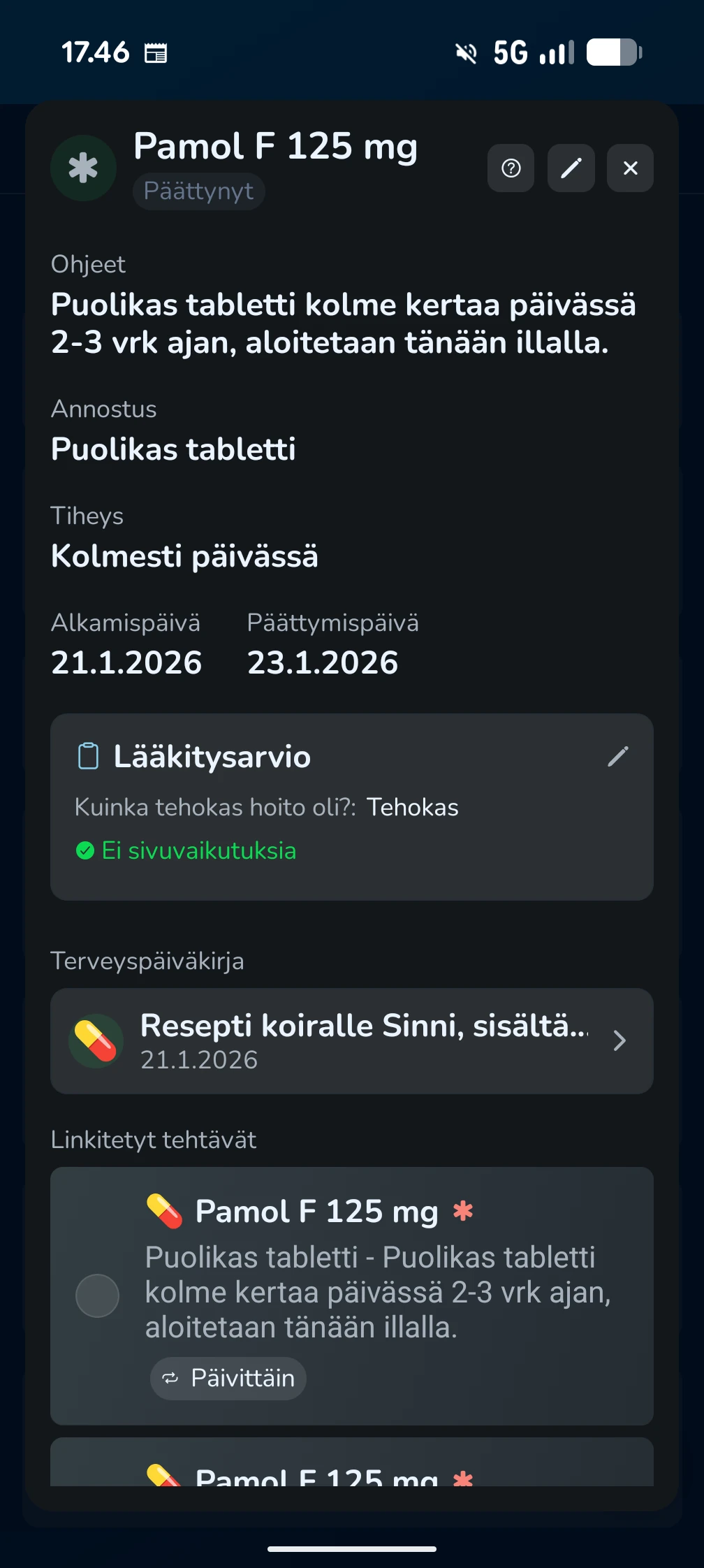 KoiraKaveri lääkitys – lääkkeen lisääminen ja muistutukset