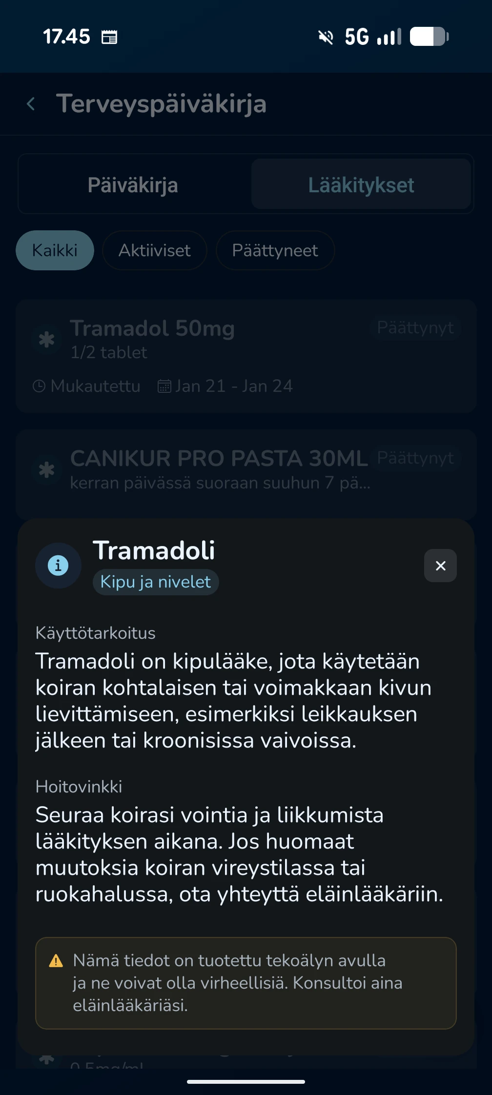 KoiraKaveri lääkitys – älykäs lääkeinfo tekoälyn avulla