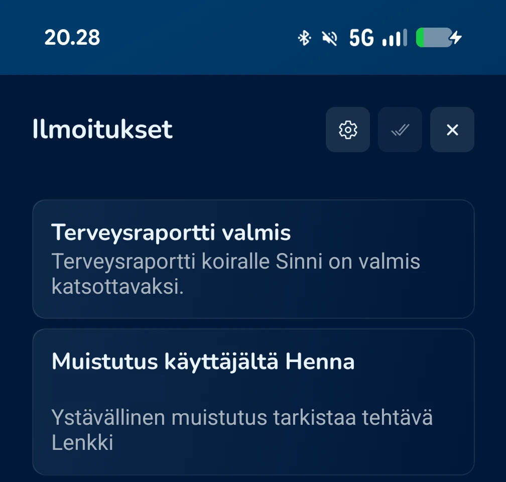 KoiraKaveri ilmoitukset – ilmoitusnäkymä sovelluksessa