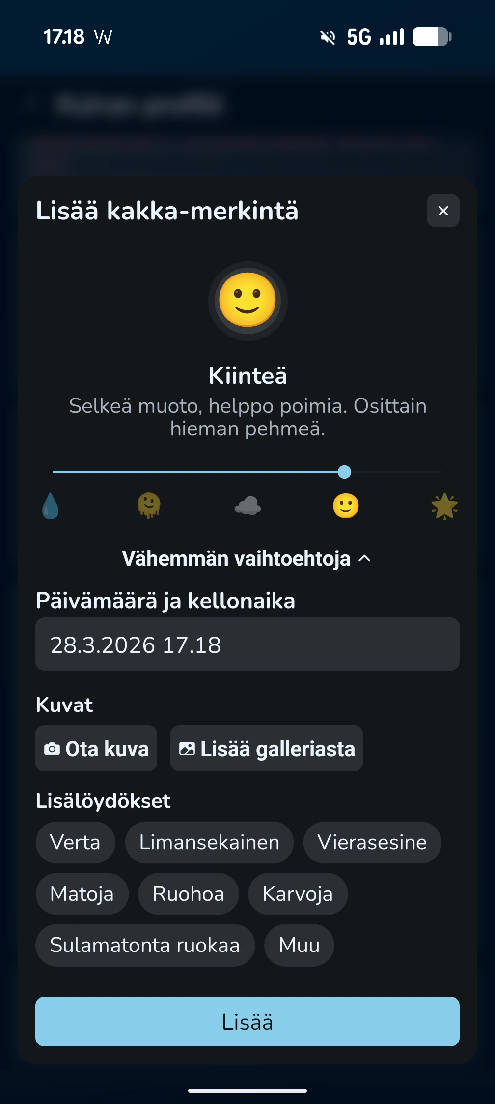 KoiraKaveri kakan seuranta – uuden kirjauksen lisääminen