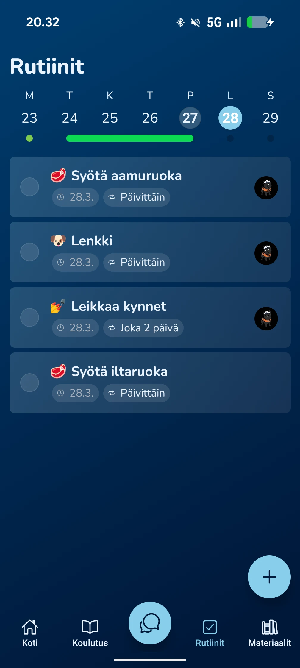 KoiraKaveri rutiinit – päivittäiset tehtävät ja muistutukset