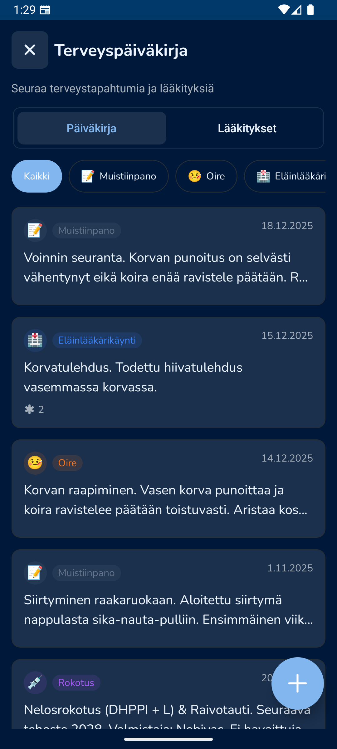 KoiraKaveri terveyspäiväkirja – digitaalinen terveyskortti